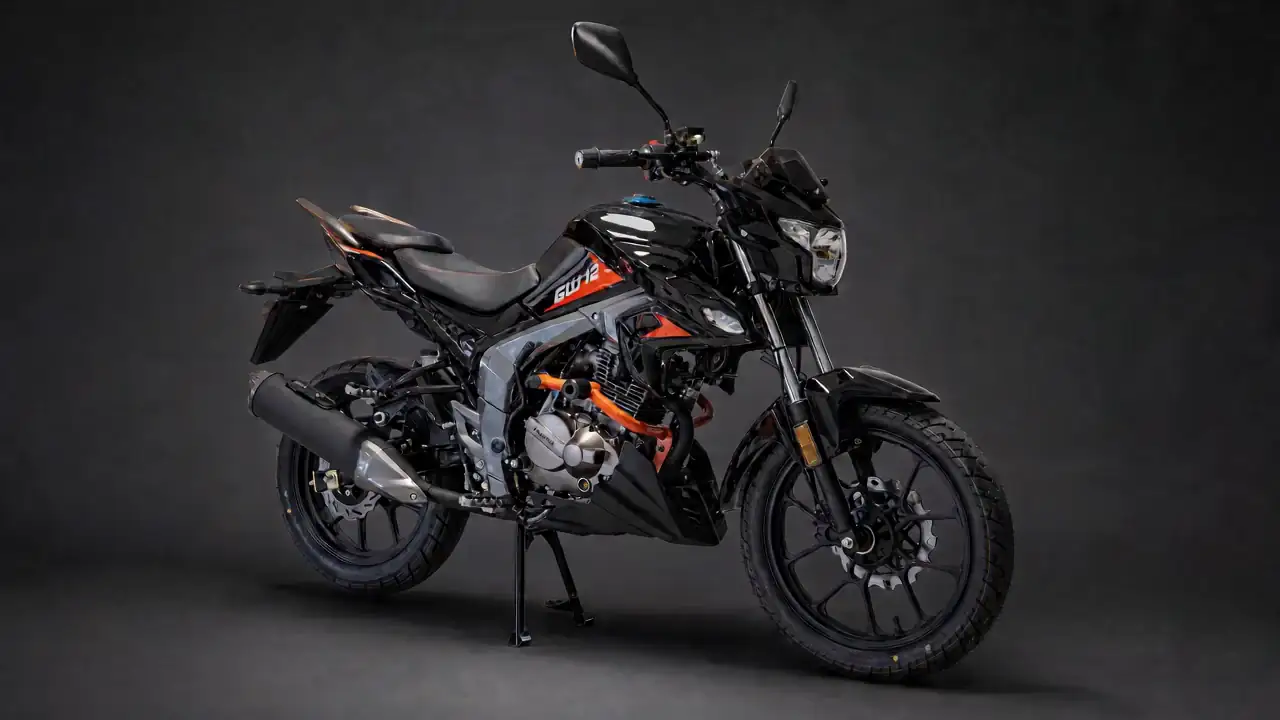 Moto da frota Virtoo em estúdio, vista lateral