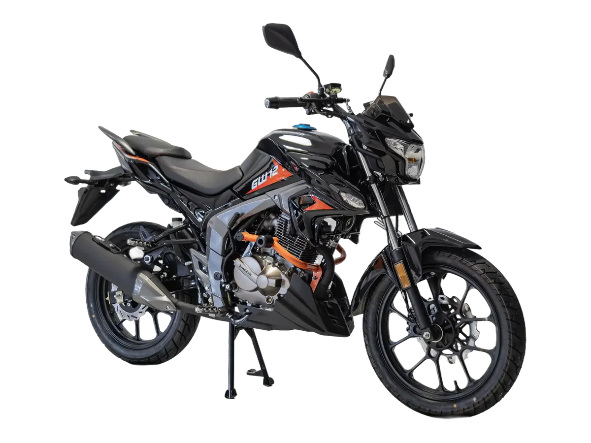 Moto da frota Virtoo em três quartos frontal esquerdo
