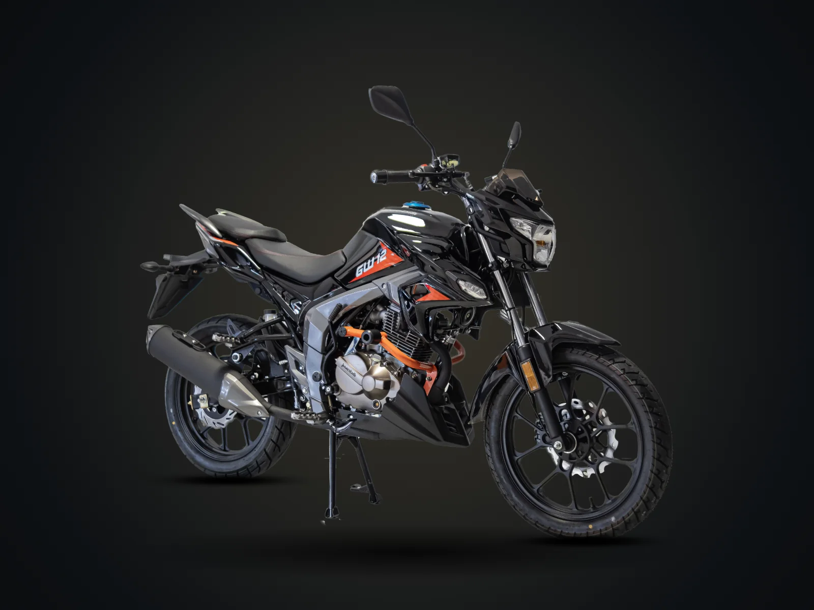 Moto Virtoo em três quartos frontal, lado direito