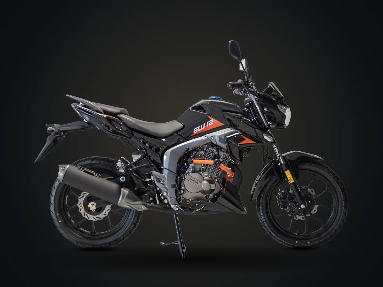 Moto Virtoo preta de perfil, pronta para locação em São Paulo